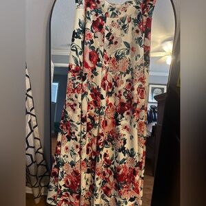 Agnes & Dora Cream Floral Maxi Skirt with Red Blooms
